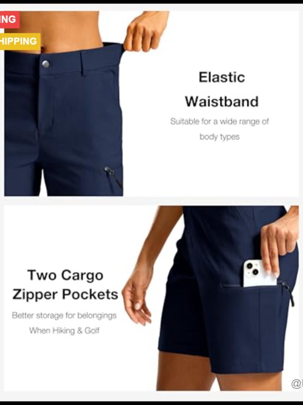 7" Hiking Cargo Shorts Quick Dry Lightweight Rayon with Pockets - Picture 3 of 6